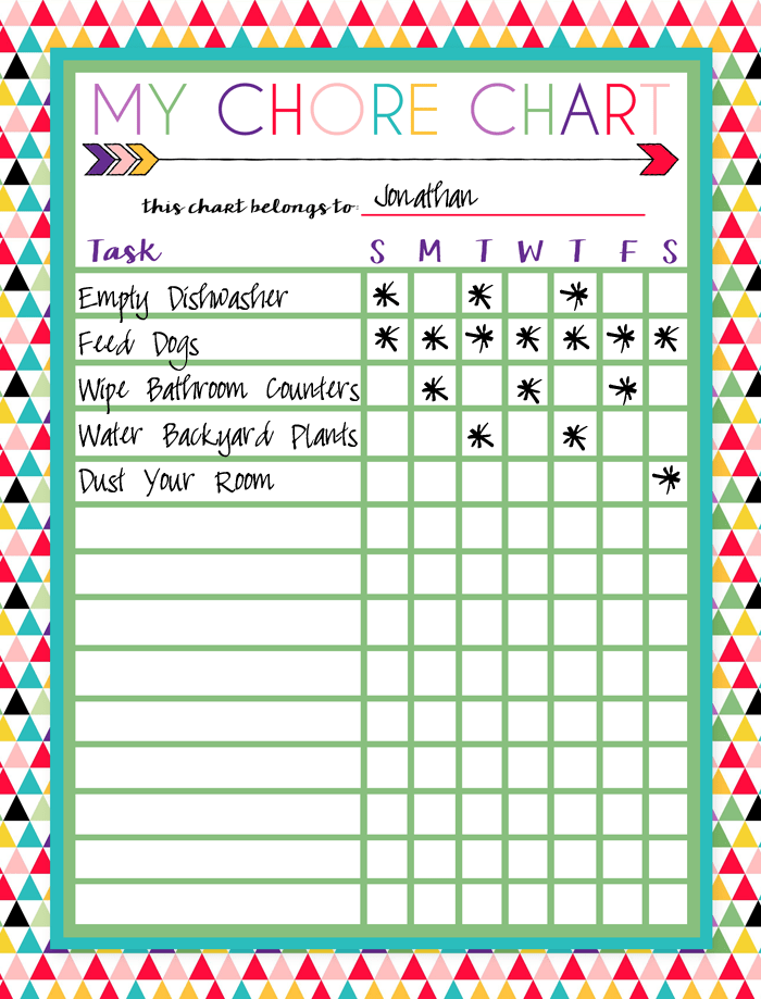 classroom chore chart template